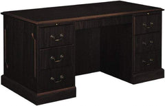 Hon - High Pressure Laminate Double Pedestal Desk with Center Drawer - 60" Wide x 30" Deep x 29-1/2" High, Mahogany - USA Tool & Supply