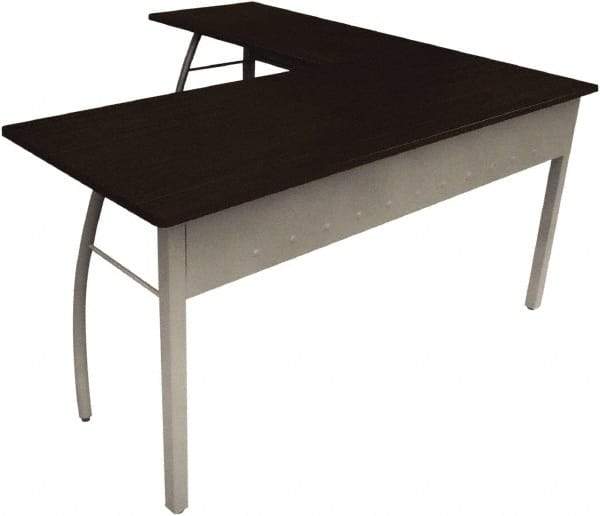 Linea Italia - Woodgrain Laminate L-Shaped Desk - 59-1/8" Wide x 59-1/8" Deep x 29-1/2" High, Mocha & Gray - USA Tool & Supply