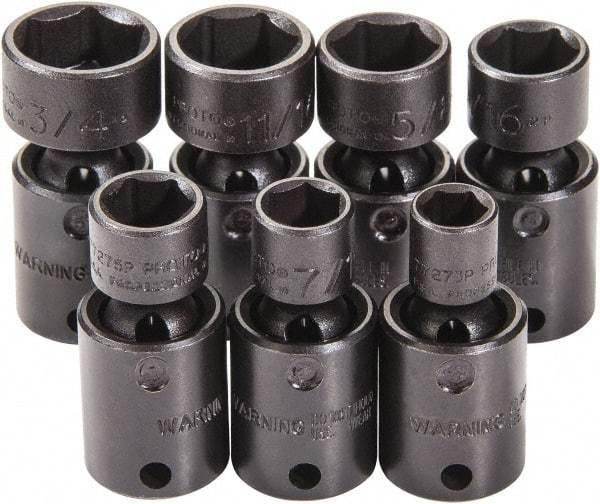 Proto - 7 Piece 3/8" Drive Black Finish Impact Socket Set - 6 Points, 3/8" to 3/4" Range, Inch Measurement Standard - USA Tool & Supply