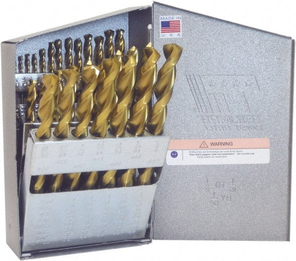 Triumph Twist Drill - 1/16 to 1/2", 135° Point, TiN Finish, High Speed Steel Jobber Length Drill Bit Set - USA Tool & Supply