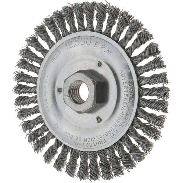 Tru-Maxx - 5" OD, 5/8-11 Arbor Hole, Stringer Bead Steel Wheel Brush - 3/16" Face Width, 7/8" Trim Length, 0.02" Filament Diam, 12,500 RPM - USA Tool & Supply