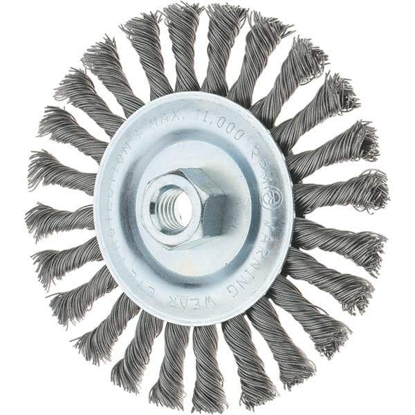 Tru-Maxx - 6" OD, 5/8-11 Arbor Hole, Knotted Steel Wheel Brush - 1/2" Face Width, 1-3/8" Trim Length, 0.02" Filament Diam, 12,500 RPM - USA Tool & Supply