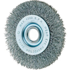 Tru-Maxx - 3" OD, 1/2" Arbor Hole, Crimped Steel Wheel Brush - 7/16" Face Width, 1/2" Trim Length, 0.008" Filament Diam, 12,500 RPM - USA Tool & Supply