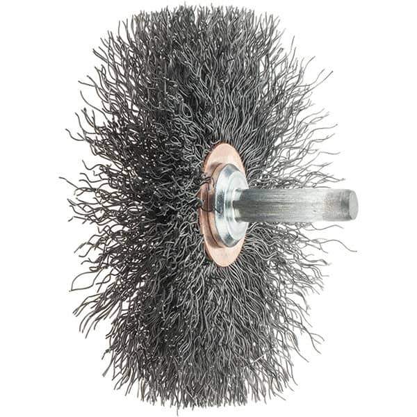 Tru-Maxx - 3" OD, 1/4" Shank Diam, Crimped Steel Wheel Brush - 1/2" Face Width, 1" Trim Length, 0.0118" Filament Diam, 20,000 RPM - USA Tool & Supply