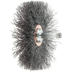 Tru-Maxx - 3" OD, 1/4" Shank Diam, Crimped Steel Wheel Brush - 1/2" Face Width, 1" Trim Length, 0.0118" Filament Diam, 20,000 RPM - USA Tool & Supply