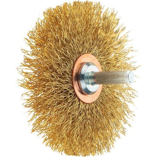 Tru-Maxx - 3" OD, 1/4" Shank Diam, Crimped Brass Wheel Brush - 1/2" Face Width, 1" Trim Length, 0.0118" Filament Diam, 20,000 RPM - USA Tool & Supply