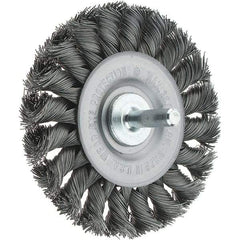 Tru-Maxx - 3-1/4" OD, 1/4" Shank Diam, Knotted Steel Wheel Brush - 3/8" Face Width, 5/8" Trim Length, 0.014" Filament Diam, 25,000 RPM - USA Tool & Supply