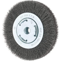 Tru-Maxx - 6" OD, 5/8-11 Arbor Hole, Crimped Steel Wheel Brush - 7/8" Face Width, 1-1/8" Trim Length, 0.014" Filament Diam, 6,000 RPM - USA Tool & Supply