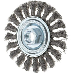 Tru-Maxx - 4" OD, 5/8-11 Arbor Hole, Knotted Steel Wheel Brush - 1/2" Face Width, 7/8" Trim Length, 0.014" Filament Diam, 20,000 RPM - USA Tool & Supply