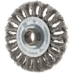 Tru-Maxx - 4" OD, 5/8-11 Arbor Hole, Knotted Stainless Steel Wheel Brush - 1/2" Face Width, 7/8" Trim Length, 0.014" Filament Diam, 20,000 RPM - USA Tool & Supply
