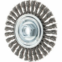 Tru-Maxx - 4" OD, 5/8-11 Arbor Hole, Stringer Bead Stainless Steel Wheel Brush - 1/4" Face Width, 7/8" Trim Length, 0.02" Filament Diam, 20,000 RPM - USA Tool & Supply