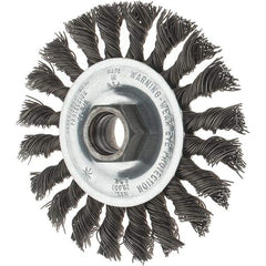 Tru-Maxx - 4" OD, 5/8-11 Arbor Hole, Knotted Steel Wheel Brush - 1/2" Face Width, 7/8" Trim Length, 0.02" Filament Diam, 20,000 RPM - USA Tool & Supply