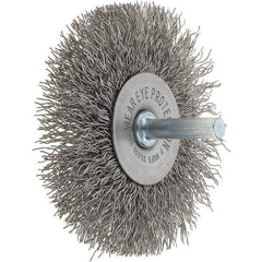 Tru-Maxx - 3" OD, 1/4" Shank Diam, Crimped Stainless Steel Wheel Brush - 1/2" Face Width, 13/16" Trim Length, 0.014" Filament Diam, 20,000 RPM - USA Tool & Supply