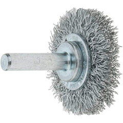 Tru-Maxx - 1-1/2" OD, 1/4" Shank Diam, Crimped Steel Wheel Brush - 1/4" Face Width, 3/8" Trim Length, 0.0118" Filament Diam, 20,000 RPM - USA Tool & Supply