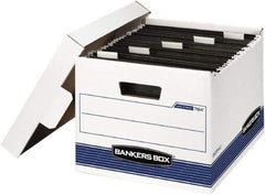 BANKERS BOX - 1 Compartment, 12-5/8" Wide x 10" High x 15-5/8" Deep, Storage Box - Corrugated Cardboard, White/Blue - USA Tool & Supply