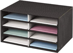BANKERS BOX - 8 Compartments, 19-1/2" Wide x 10-1/4" High x 12-3/8" Deep, Literature Organizer - Corrugated Cardboard, Black/Gray - USA Tool & Supply