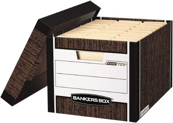 BANKERS BOX - 1 Compartment, 12-3/4" Wide x 10-3/8" High x 16-1/2" Deep, Storage Box - Corrugated Cardboard, Wood Grain (Color) - USA Tool & Supply