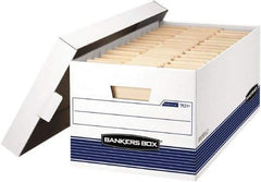 BANKERS BOX - 1 Compartment, 12-7/8" Wide x 10-1/4" High x 25-3/8" Deep, Storage Box - Corrugated Cardboard, White/Blue - USA Tool & Supply