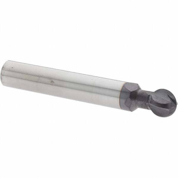Accupro - 3/8" Diam, 0.32" LOC, 4 Flute Solid Carbide Ball End Mill - nACo Finish, Single End, 2-1/2" OAL, 3/8" Shank Diam, Undercutting - USA Tool & Supply