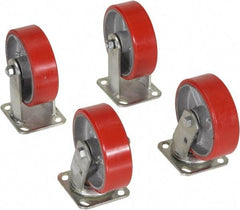 Vestil - 6" Diam x 2" Wide, Poly-On-Steel (2) Rigid (2) Swivel Caster - 4,800 Lb Capacity, Top Plate Mount, 4" x 4-1/2" Plate - USA Tool & Supply