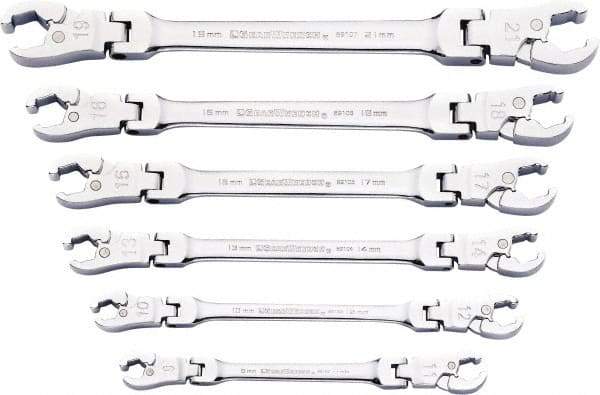 GearWrench - 9 x 11mm, Double End Head, Ratcheting Flare Nut Wrench - 7-3/4" OAL, Steel, Full Polish, 6 Points - USA Tool & Supply