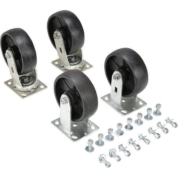 Vestil - 6" Diam x 2" Wide, Glass Filled Nylon (2) Rigid (2) Swivel Caster - 4,800 Lb Capacity, Top Plate Mount, 4" x 4-1/2" Plate - USA Tool & Supply