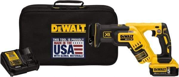 DeWALT - 20V, 0 to 2,900 SPM, Cordless Reciprocating Saw - 1-1/8" Stroke Length, 14-1/2" Saw Length, 1 Lithium-Ion Battery Included - USA Tool & Supply