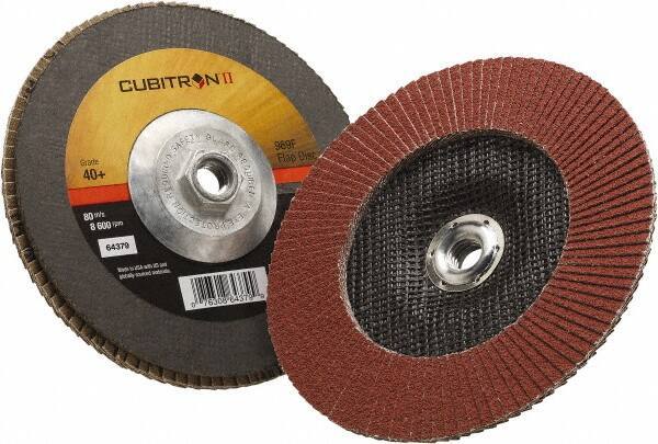3M - 40 Grit, 7" Disc Diam, 5/8-11 Center Hole, Type 27 Ceramic Flap Disc - 8,500 Max RPM, Polyester Backing, Arbor Attaching System, Coated - USA Tool & Supply
