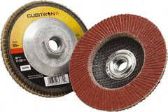 3M - 60 Grit, 4-1/2" Disc Diam, 5/8-11 Center Hole, Type 27 Ceramic Flap Disc - 13,300 Max RPM, Polyester Backing, Arbor Attaching System, Coated - USA Tool & Supply