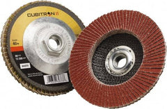 3M - 40 Grit, 4-1/2" Disc Diam, 5/8-11 Center Hole, Type 27 Ceramic Flap Disc - 13,300 Max RPM, Polyester Backing, Arbor Attaching System, Coated - USA Tool & Supply