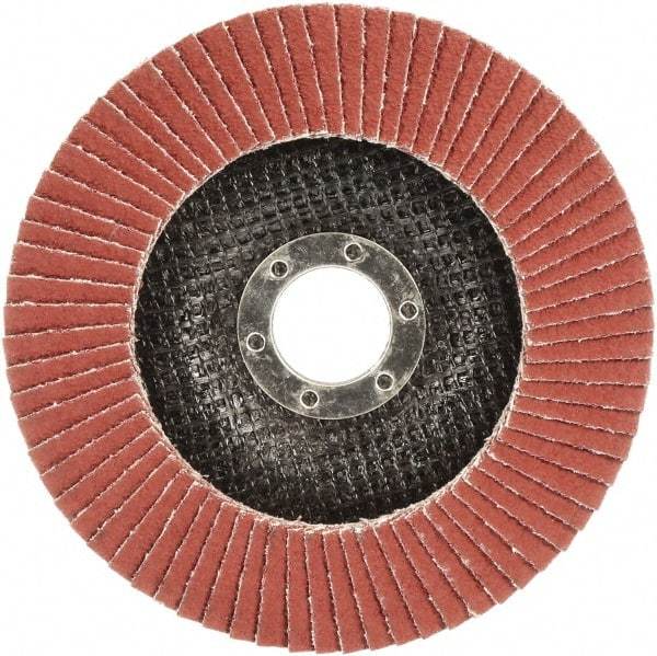3M - 40 Grit, 4-1/2" Disc Diam, 5/8-11 Center Hole, Type 29 Ceramic Flap Disc - 13,300 Max RPM, Polyester Backing, Arbor Attaching System, Coated - USA Tool & Supply