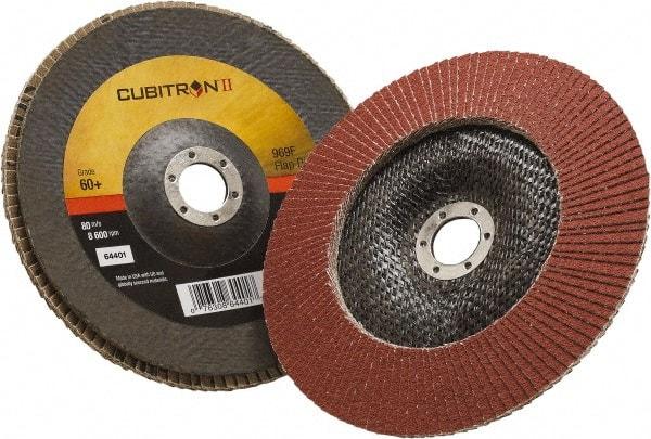 3M - 60 Grit, 7" Disc Diam, 7/8" Center Hole, Type 29 Ceramic Flap Disc - 8,500 Max RPM, Polyester Backing, Arbor Attaching System, Coated - USA Tool & Supply