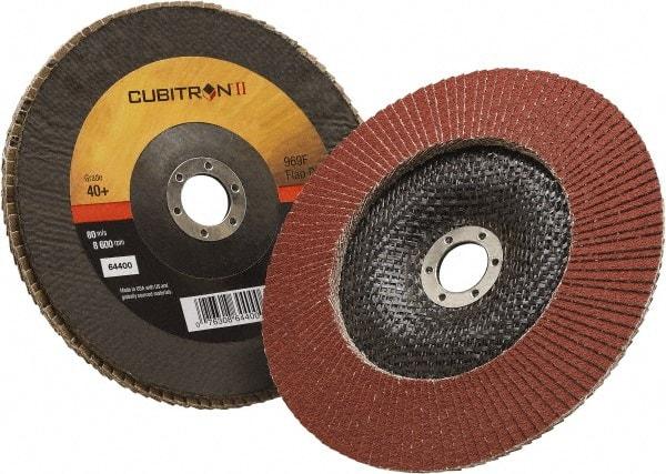 3M - 40 Grit, 7" Disc Diam, 7/8" Center Hole, Type 29 Ceramic Flap Disc - 8,500 Max RPM, Polyester Backing, Arbor Attaching System, Coated - USA Tool & Supply