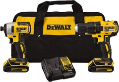 DeWALT - 20 Volt Cordless Tool Combination Kit - Includes 1/2" Brushless Compact Drill/Driver & 1/4" Brushless Impact Driver, Lithium-Ion Battery Included - USA Tool & Supply