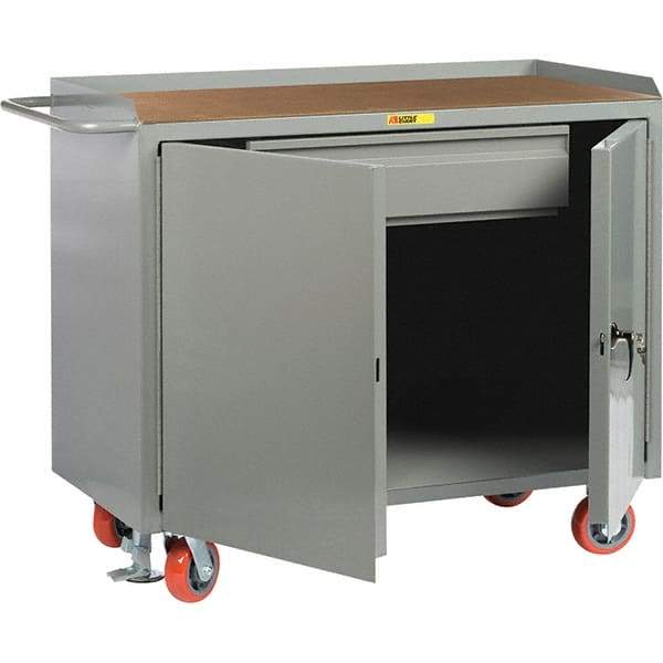 Little Giant - 3,600 Lb Capacity, 1 Drawer, 2 Door Mobile Service Bench - 41" Wide x 24" Deep x 43" High, Steel, Gray - USA Tool & Supply