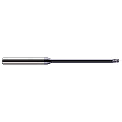 Ball End Mill: 0.02″ Dia, 0.03″ LOC, 3 Flute, Solid Carbide 2-1/2″ OAL, 1/8″ Shank Dia, 30 ° Helix, AlTiN Coated, Single End
