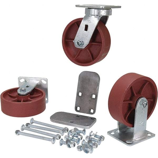 Vestil - 6" Diam x 2" Wide, Semi-Steel (2) Rigid (2) Swivel Caster - 6,000 Lb Capacity, Top Plate Mount, 4" x 4-1/2" Plate - USA Tool & Supply