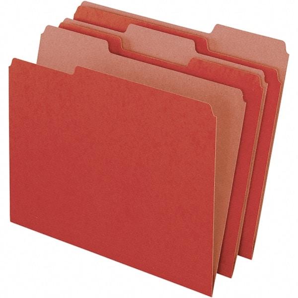 Pendaflex - 9-1/2 x 11-5/8", Letter Size, Red, File Folders with Top Tab - 11 Point Stock, Assorted Tab Cut Location - USA Tool & Supply