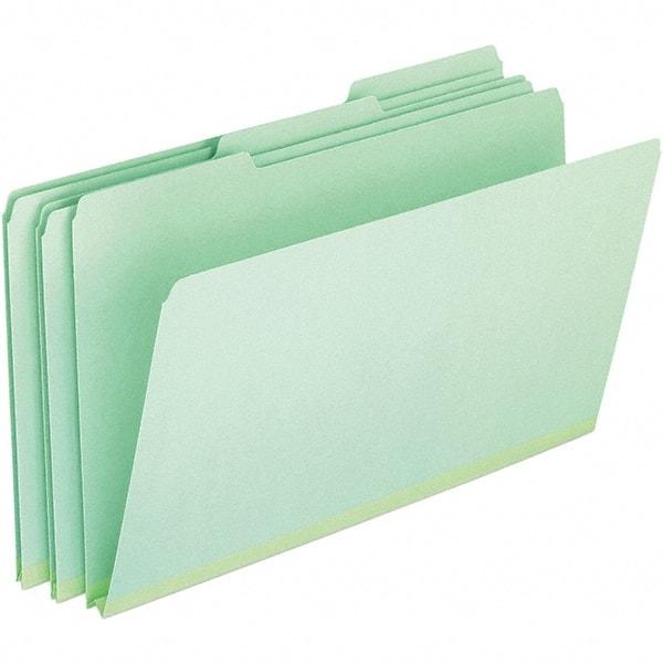 Pendaflex - 9-1/2 x 14-5/8", Legal, Green, File Folders with Top Tab - 25 Point Stock, Assorted Tab Cut Location - USA Tool & Supply