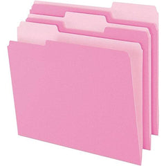 Pendaflex - 9-1/2 x 11-5/8", Letter Size, Pink, File Folders with Top Tab - 11 Point Stock, Assorted Tab Cut Location - USA Tool & Supply