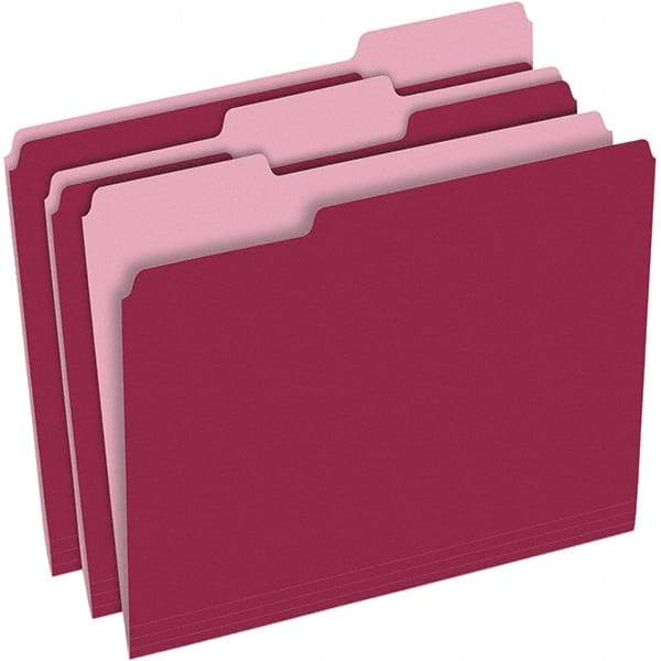 Pendaflex - 9-1/2 x 11-5/8", Letter Size, Burgundy, File Folders with Top Tab - 11 Point Stock, Assorted Tab Cut Location - USA Tool & Supply