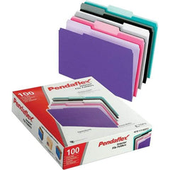 Pendaflex - 11-5/8 x 9-3/16", Letter Size, Assorted Colors, File Folders with Top Tab - 11 Point Stock, Assorted Tab Cut Location - USA Tool & Supply