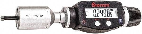 Starrett - 0.2" to 0.25", IP67, Carbide Face Electronic Inside Micrometer - 0.00005" Resolution, 0.00015" Accuracy, 3/4" Gage Depth - USA Tool & Supply
