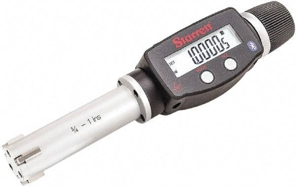 Starrett - 3/4" to 1", IP67, Carbide Face Electronic Inside Micrometer - 0.00005" Resolution, 0.00015" Accuracy, 2-5/8" Gage Depth - USA Tool & Supply