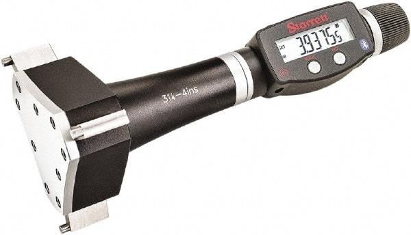 Starrett - 3-1/4" to 4", IP67, Carbide Face Electronic Inside Micrometer - 0.00005" Resolution, 0.0002" Accuracy, 4" Gage Depth - USA Tool & Supply