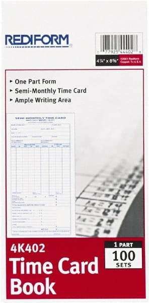 REDIFORM - 29/32" High x 4-13/64" Wide Bi-Weekly Time Cards - Use with Manual Time Record - USA Tool & Supply