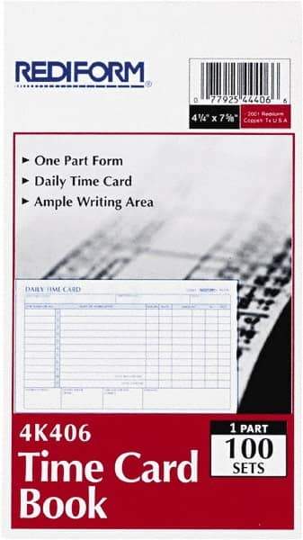 REDIFORM - 29/32" High x 4-13/64" Wide Daily Time Cards - Use with Manual Time Record - USA Tool & Supply