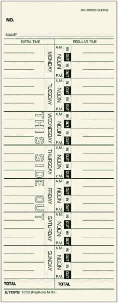 TOPS - 3-29/32" High x 9-39/64" Wide Weekly Time Cards - Use with Acroprint M33, IBM 10-800292, Lathem 33, Simplex 10-100382, 10-800292, 1950-9305, 1950-9361 - USA Tool & Supply