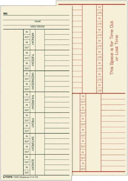 TOPS - 6-13/32" High x 9-1/2" Wide Weekly Time Cards - Use with Cincinnati K14-15 - USA Tool & Supply