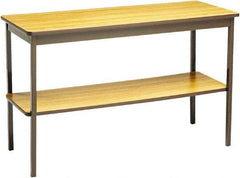 Barricks - 18" Long x 48" Wide x 30" High Stationary Rectangular Utility Tables - 3/4" Thick, Oak & Brown, Wood Grain Laminate/Steel - USA Tool & Supply